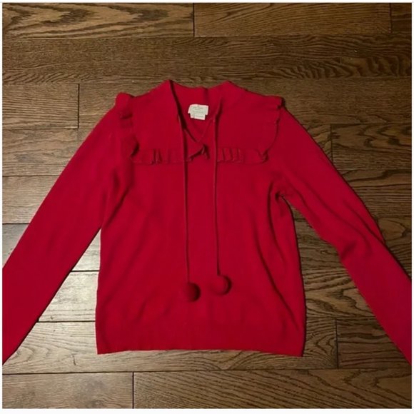 Kate Spade Pom Pom Wool and Cashmere Sweater in RED size small - Picture 6 of 8